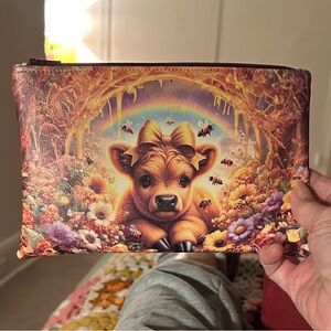 Hand Crafted Colorful Highland Cow Print Vinyl Pouch